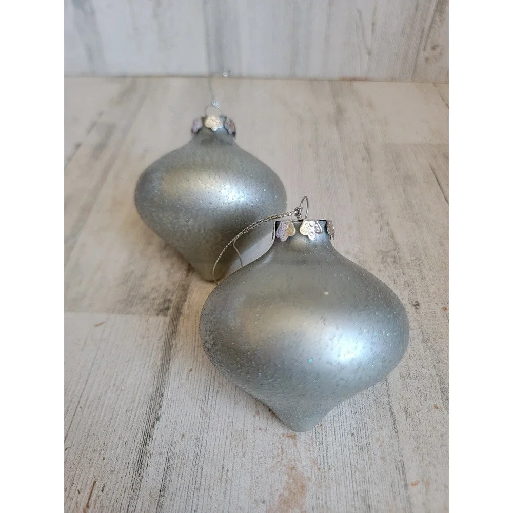 Vintage glass abstract silver glitter ornament Xmas set unique home decor
